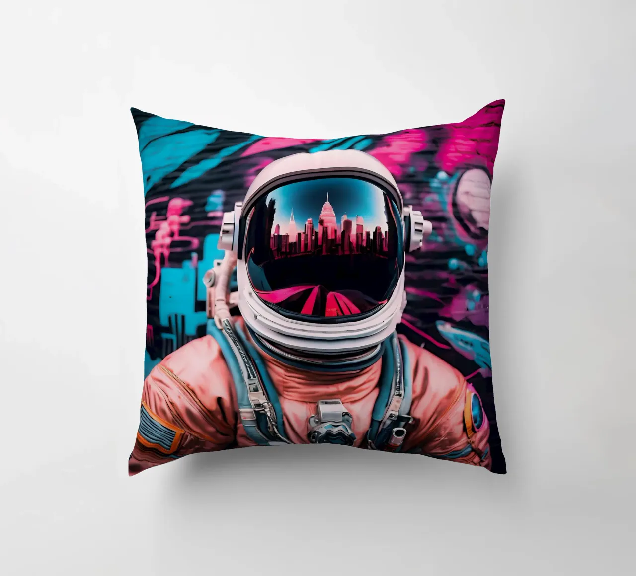 Urban cosmic culture decorative cushion by ICONICA Art Studio