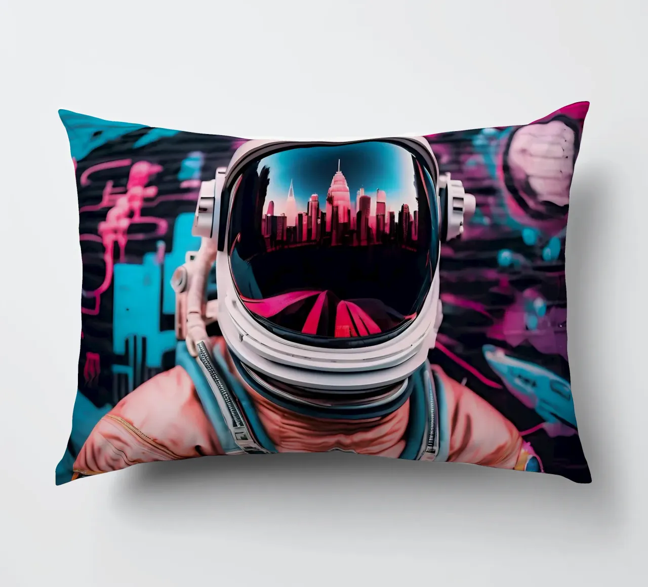Urban cosmic culture decorative cushion by ICONICA Art Studio