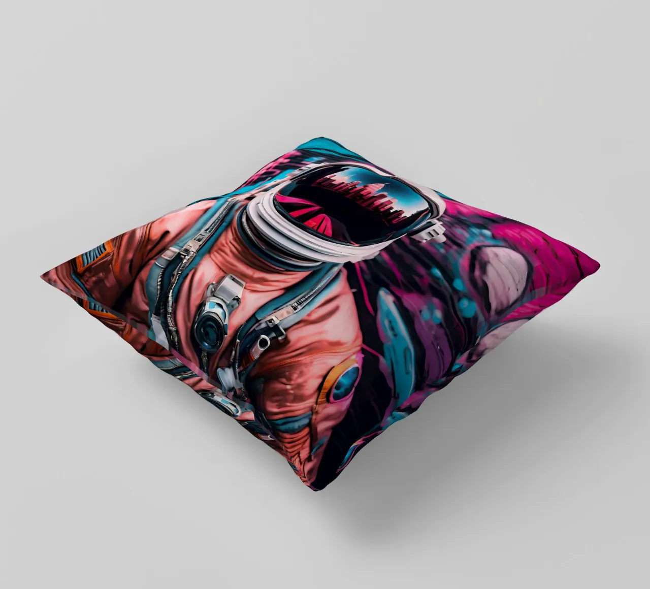 Urban cosmic culture decorative cushion by ICONICA Art Studio