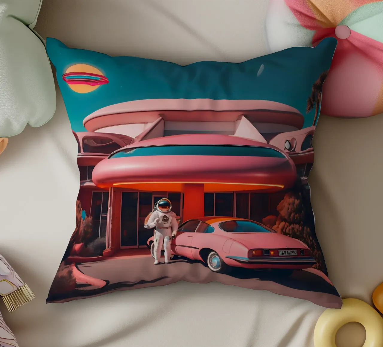 Visitatore dal futuro cuscino da ICONICA Art Studio