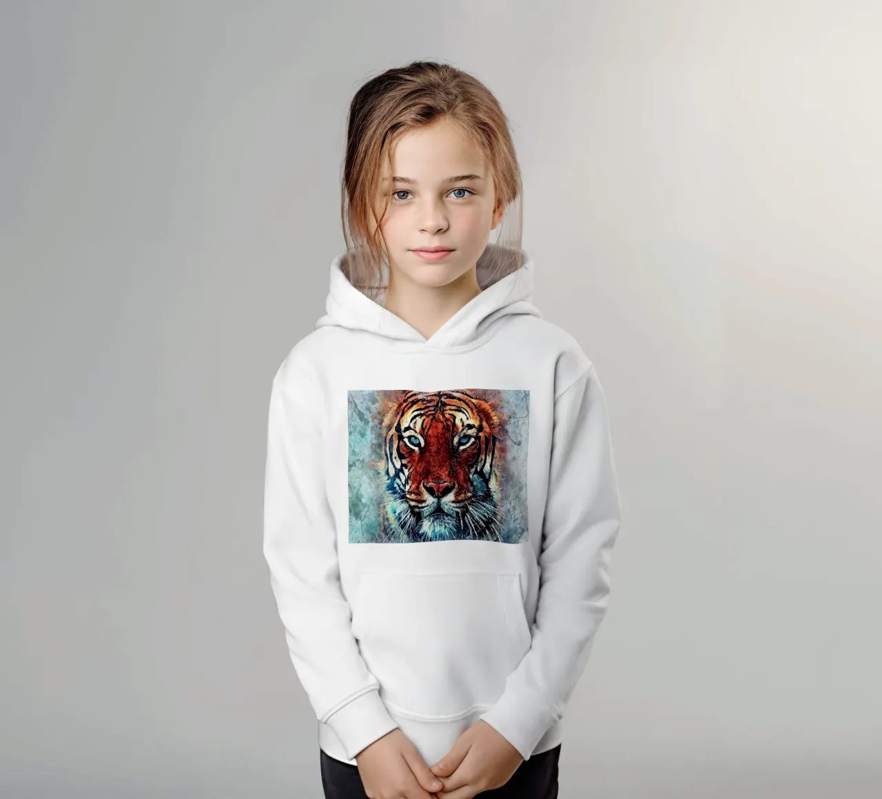 Tiger Gesicht Tier Kunst Kinder Hoodie von Justyna Jaszke JBJart