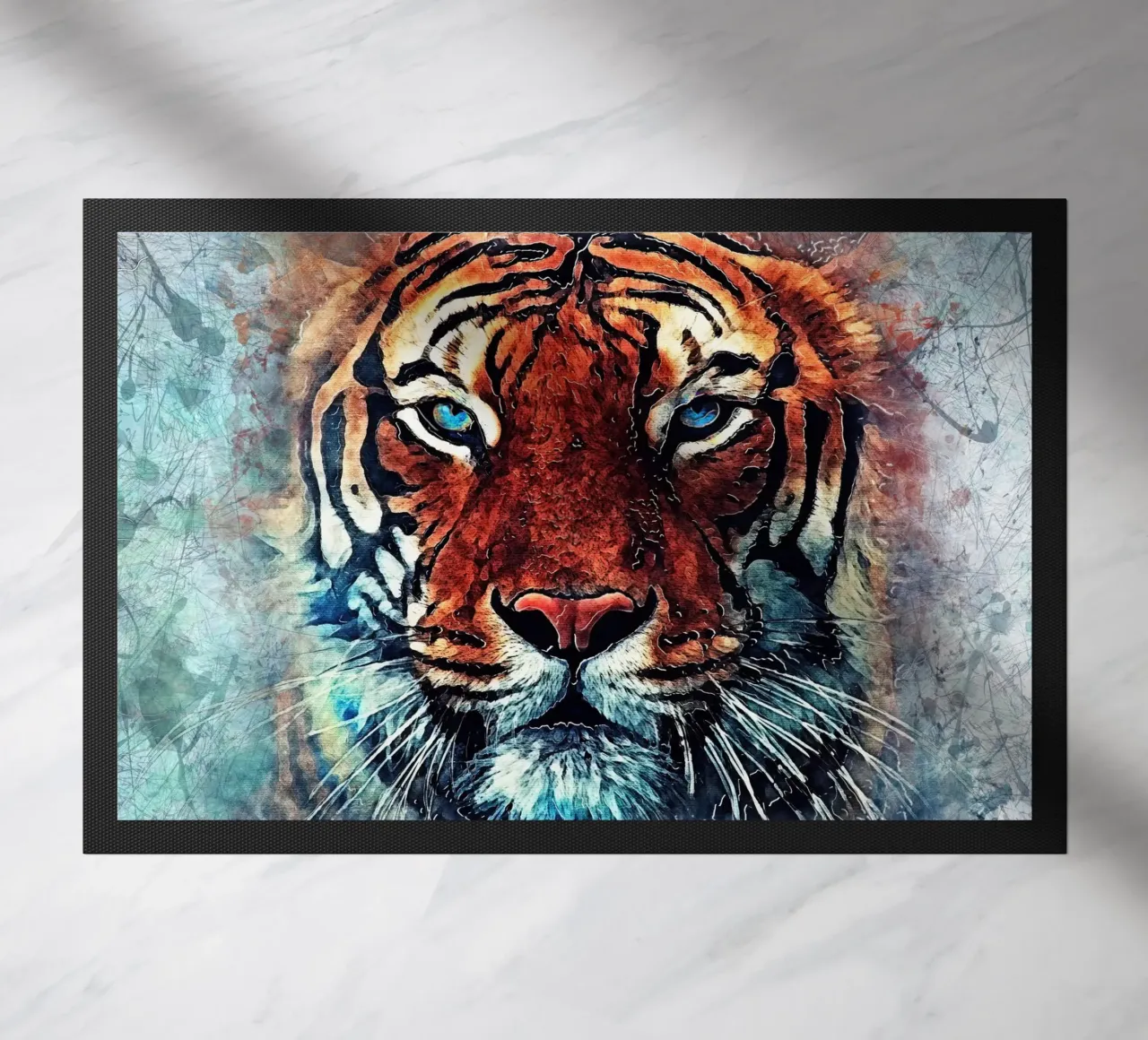 Tiger Gesicht Tier Kunst Fußmatte von Justyna Jaszke JBJart