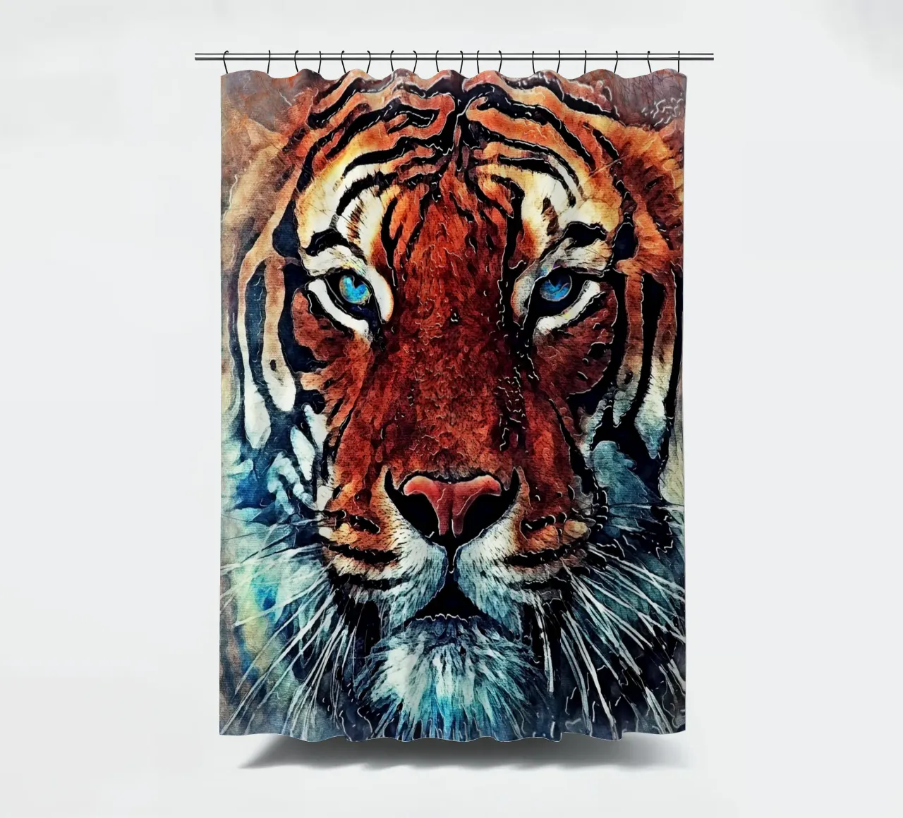 Tiger face animal art shower curtain by Justyna Jaszke JBJart