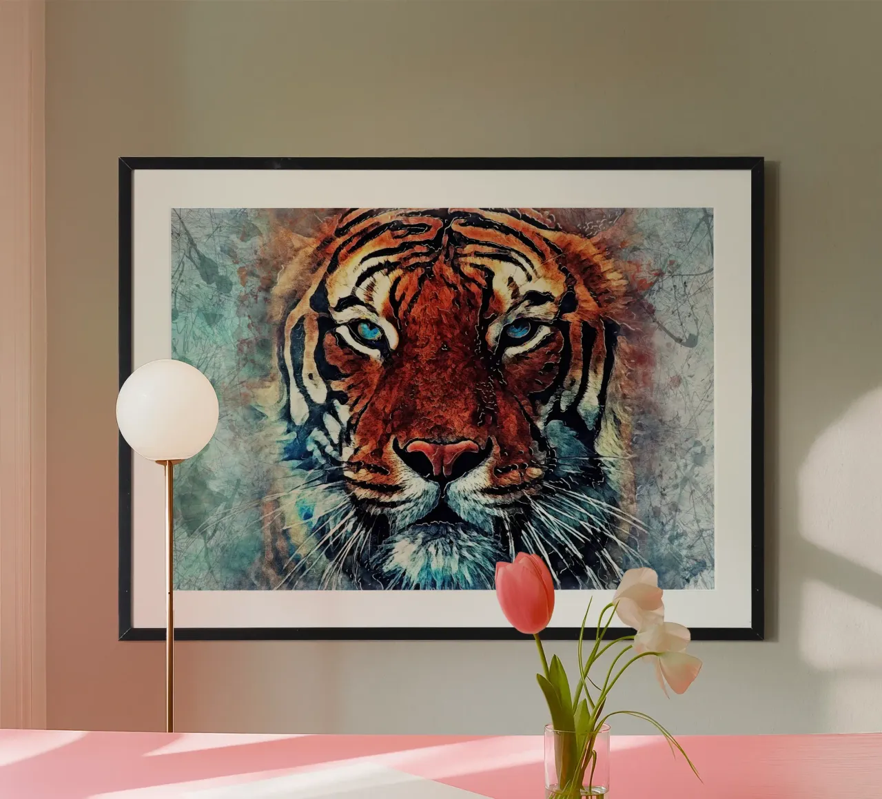 Tijger gezicht dierenkunst hahnemühle van Justyna Jaszke JBJart
