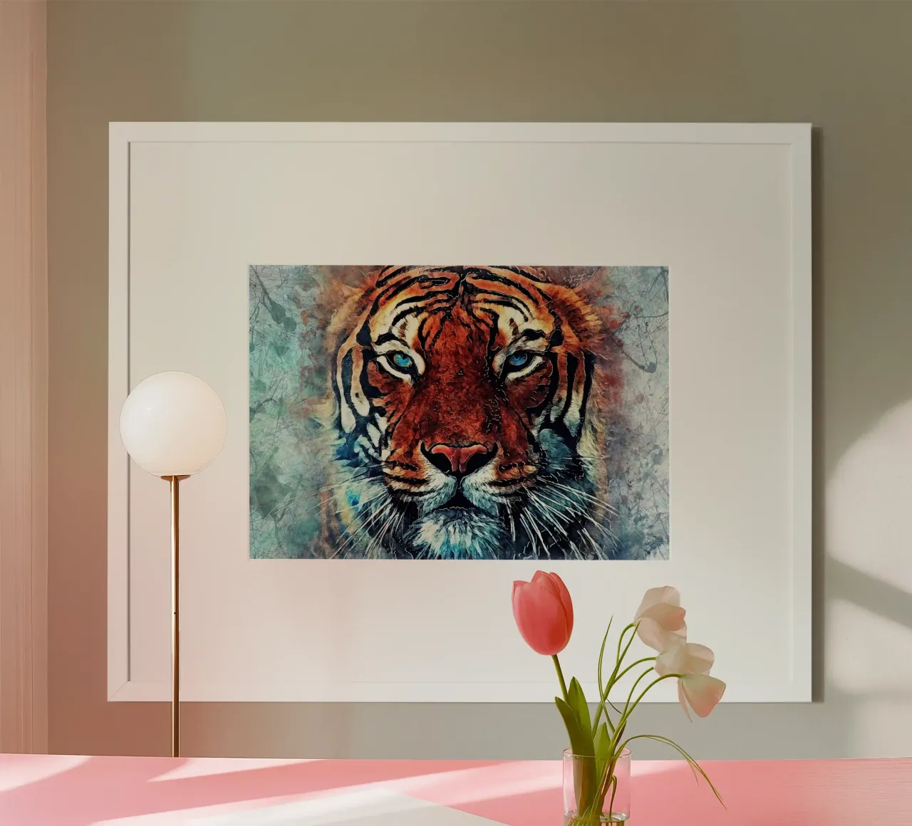 Tijger gezicht dierenkunst hahnemühle van Justyna Jaszke JBJart