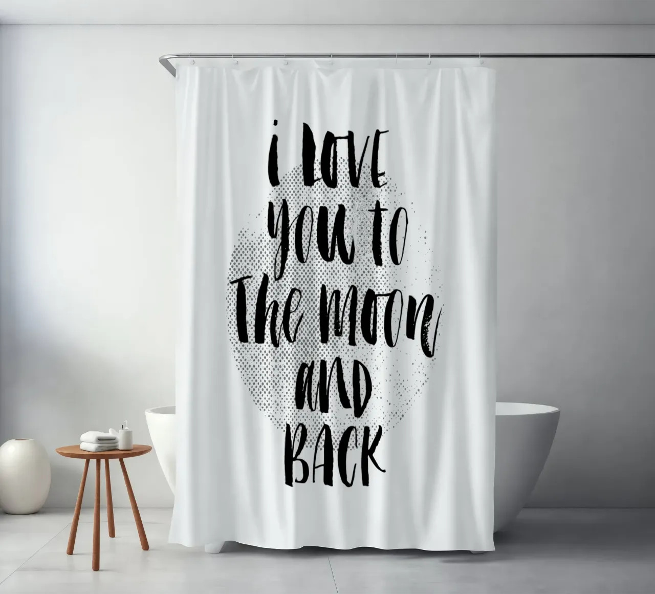 I Love You To The Moon And Back - Design tipografico in nero tenda da doccia da THE MOTIVATED TYPE