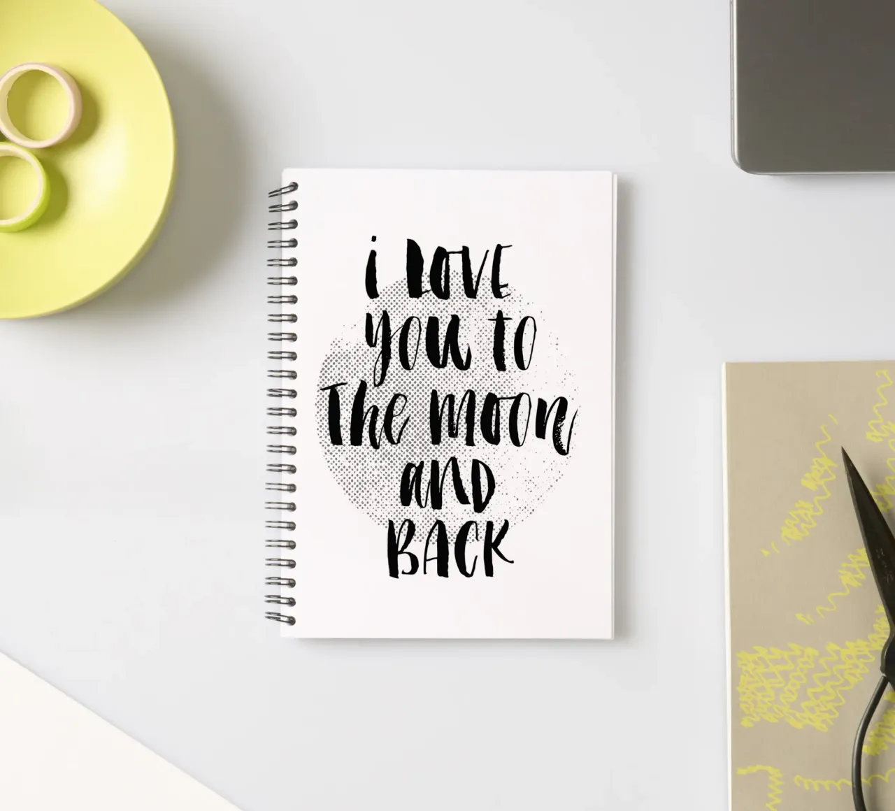 I Love You To The Moon And Back Typografie Design in Black spiral notebook by THE MOTIVATED TYPE