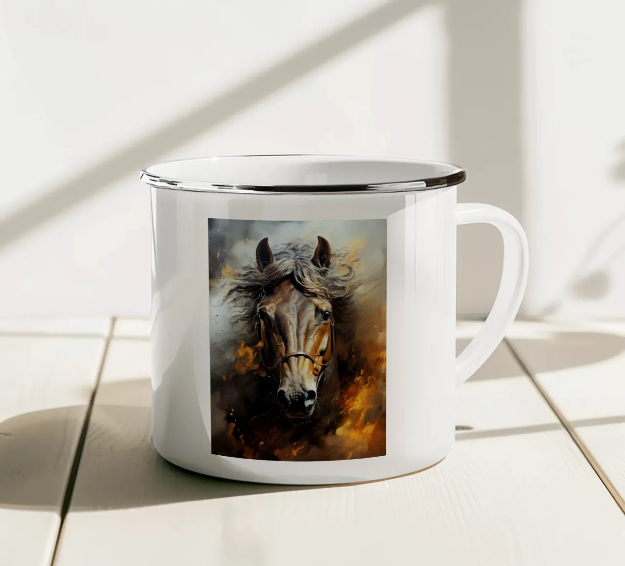 Cavallo marrone acquerello arte animale tazza in smalto da Justyna Jaszke JBJart