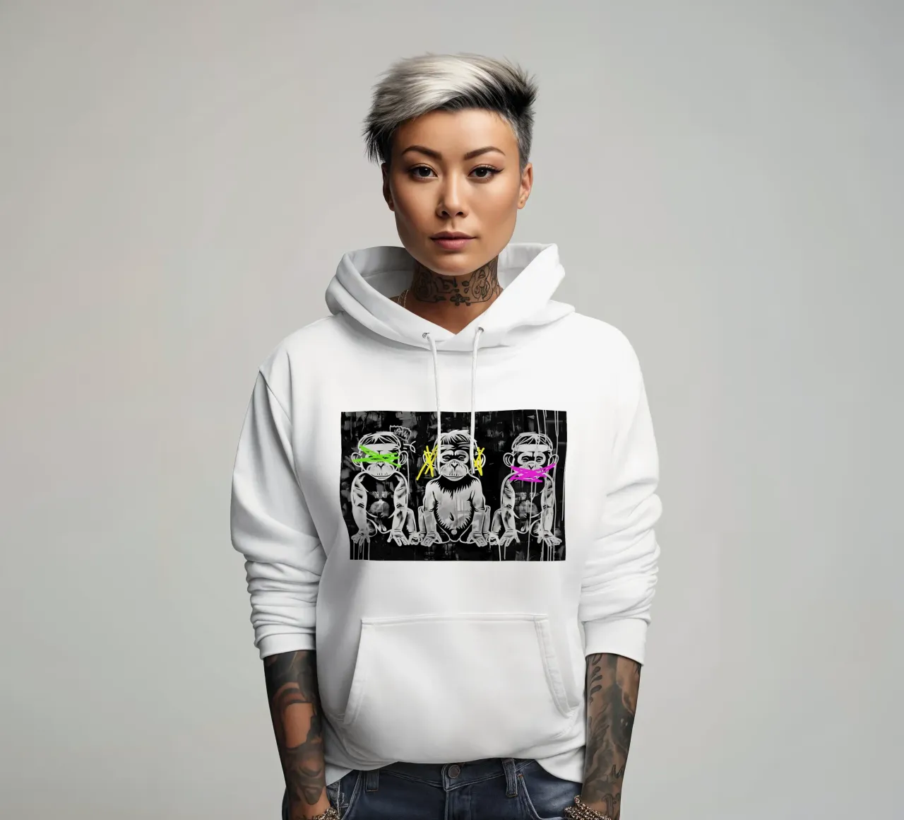 3 scimmie | Non vedono nulla, non sentono nulla e non urlano felpa con cappuccio da Autofocus