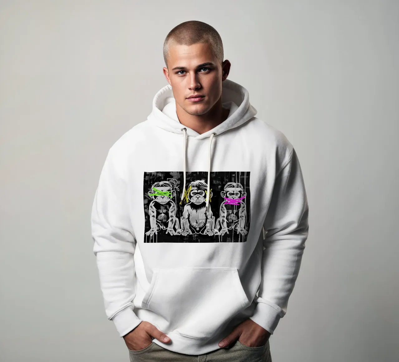 3 scimmie | Non vedono nulla, non sentono nulla e non urlano felpa con cappuccio da Autofocus