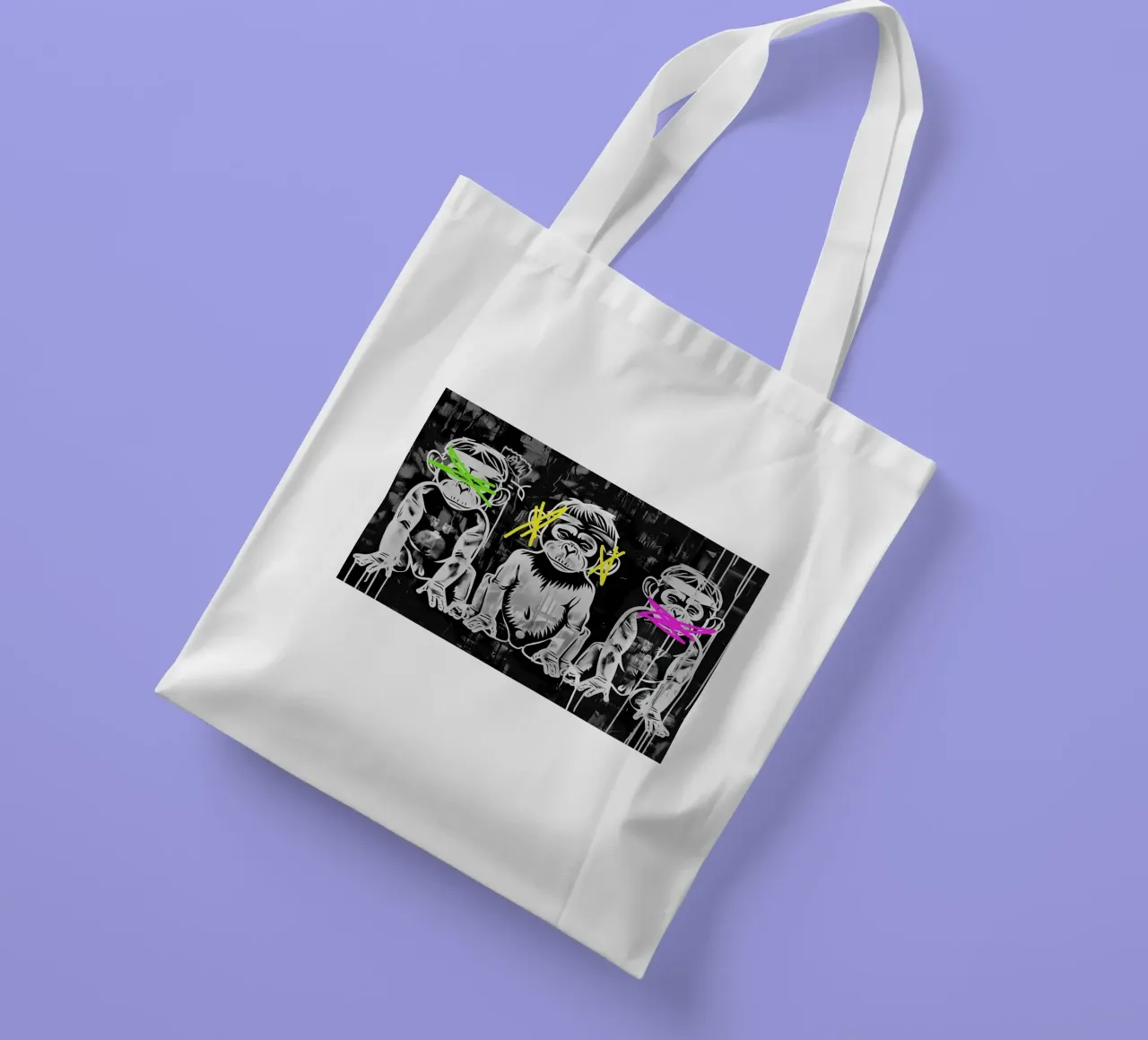 3 scimmie | Non vedono nulla, non sentono nulla e non urlano borsa in juta da Autofocus