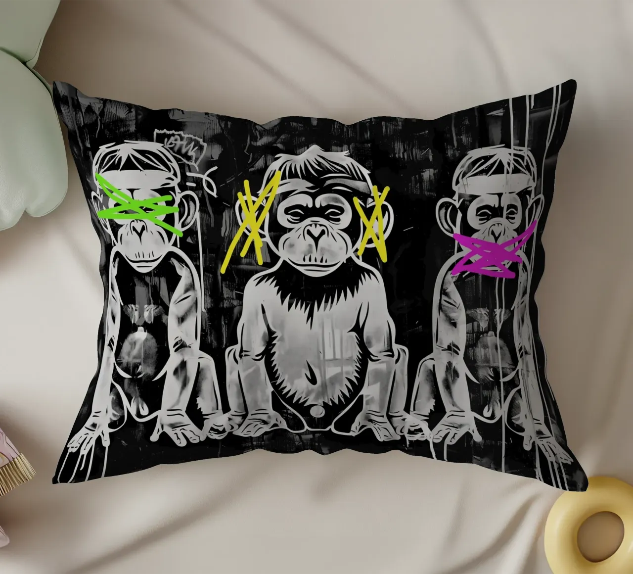 3 singes | Ne rien voir, ne rien entendre et ne pas crier coussin de Autofocus