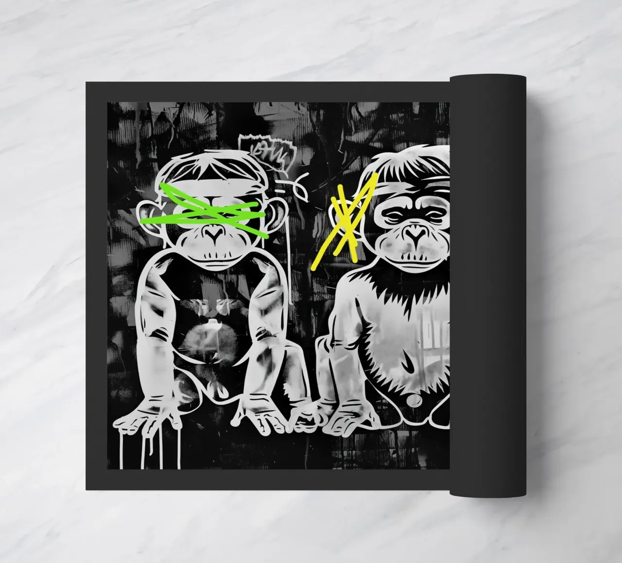 3 monkeys | See nothing, hear nothing and don't scream doormat by Autofocus