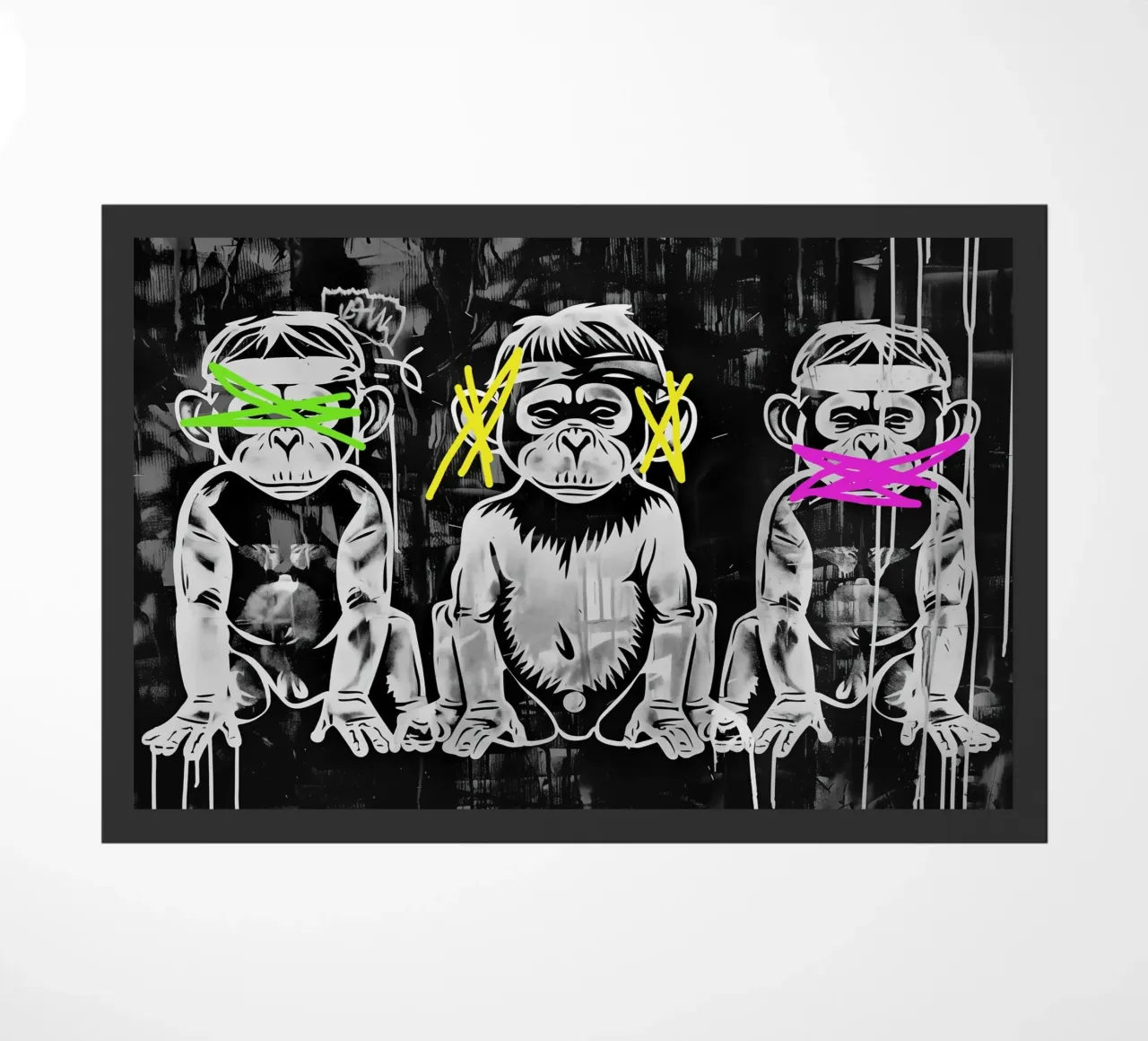 3 monkeys | See nothing, hear nothing and don't scream doormat by Autofocus