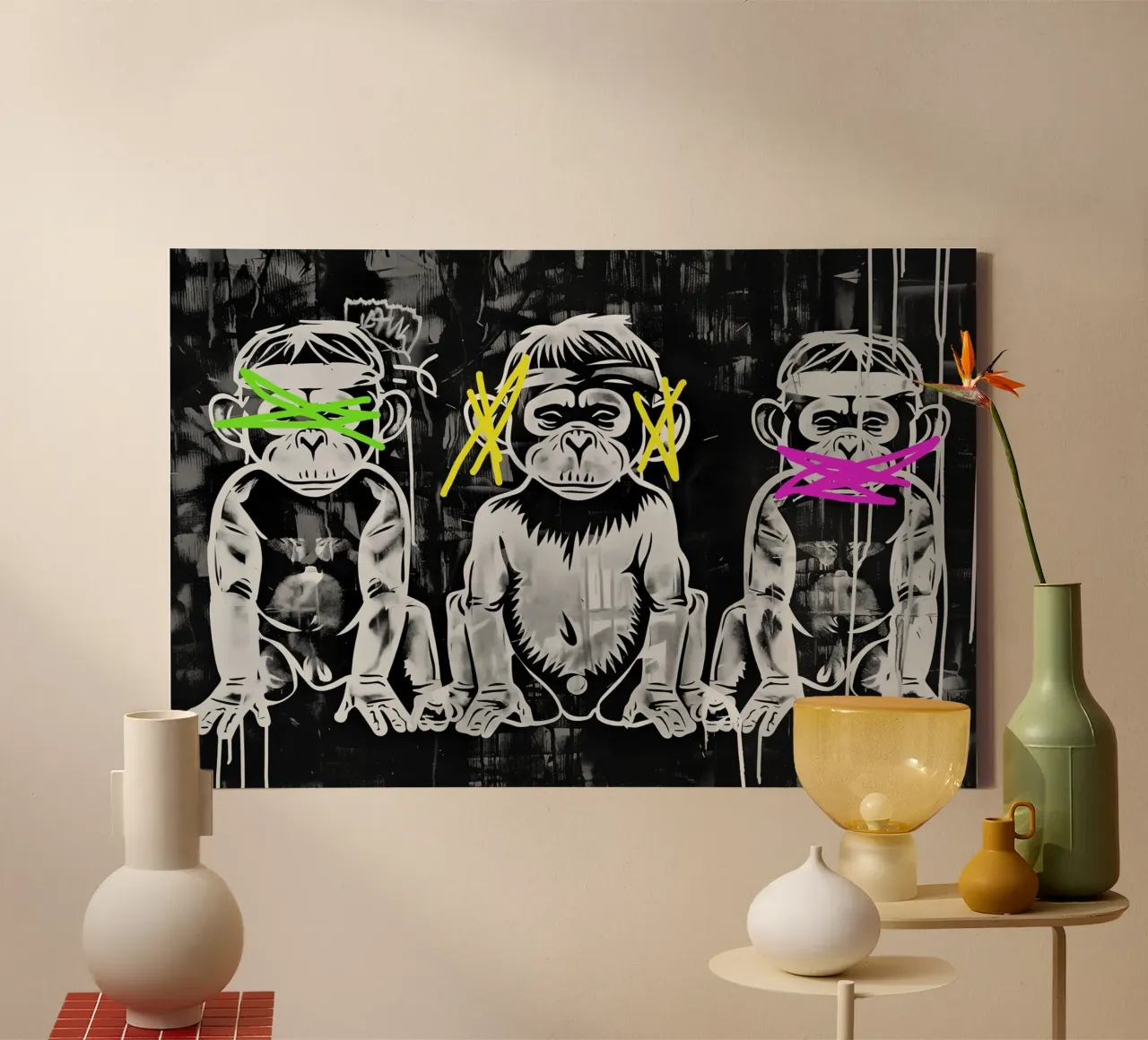 3 scimmie | Non vedono nulla, non sentono nulla e non urlano tela da Autofocus