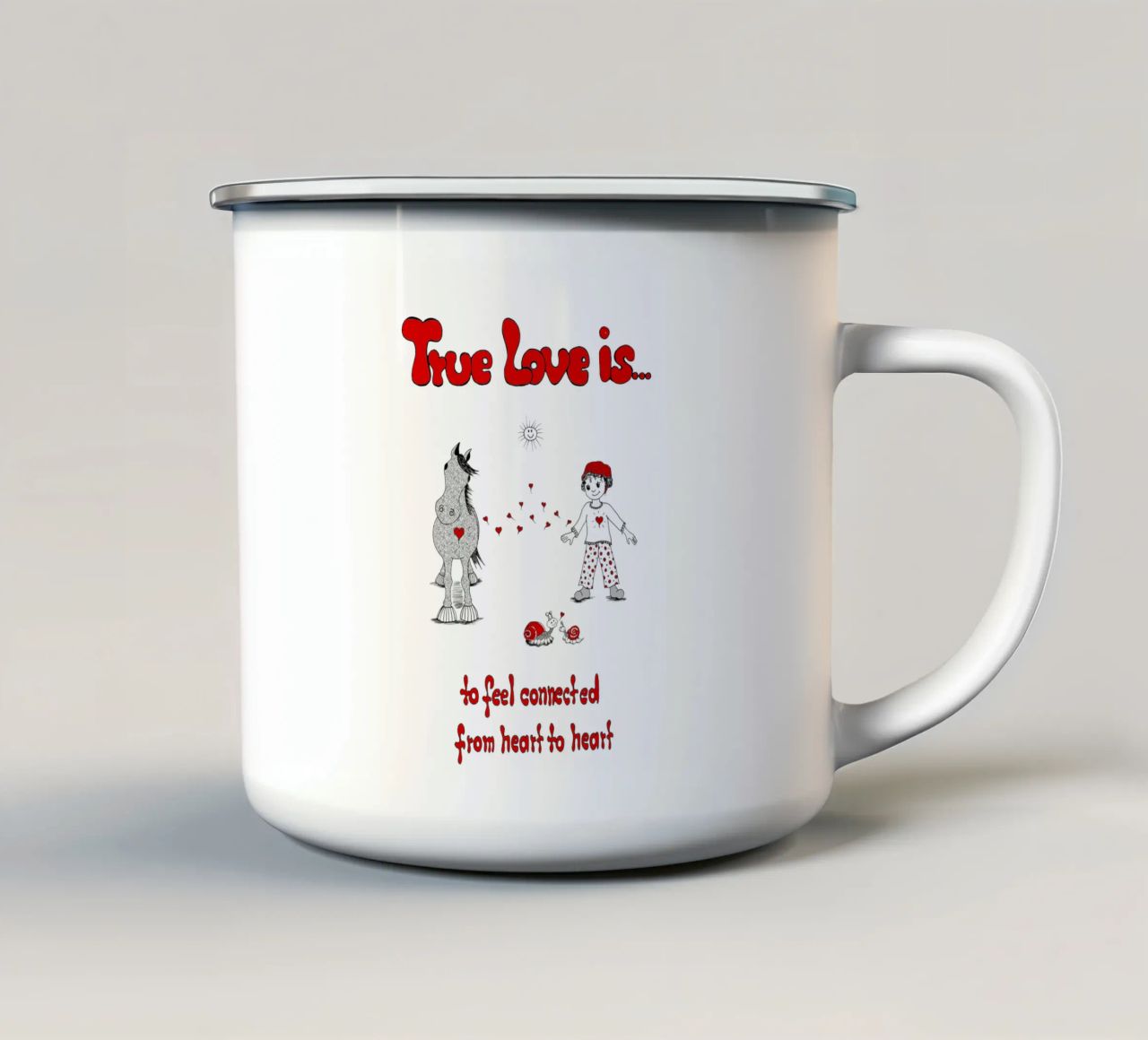 True Love is to feel connected from heart to heart tazza in smalto da Pferdemädchen
