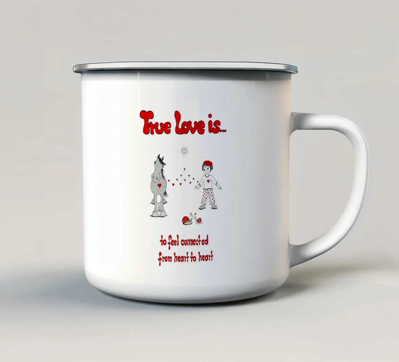True Love is to feel connected from heart to heart tazza in smalto da Pferdemädchen