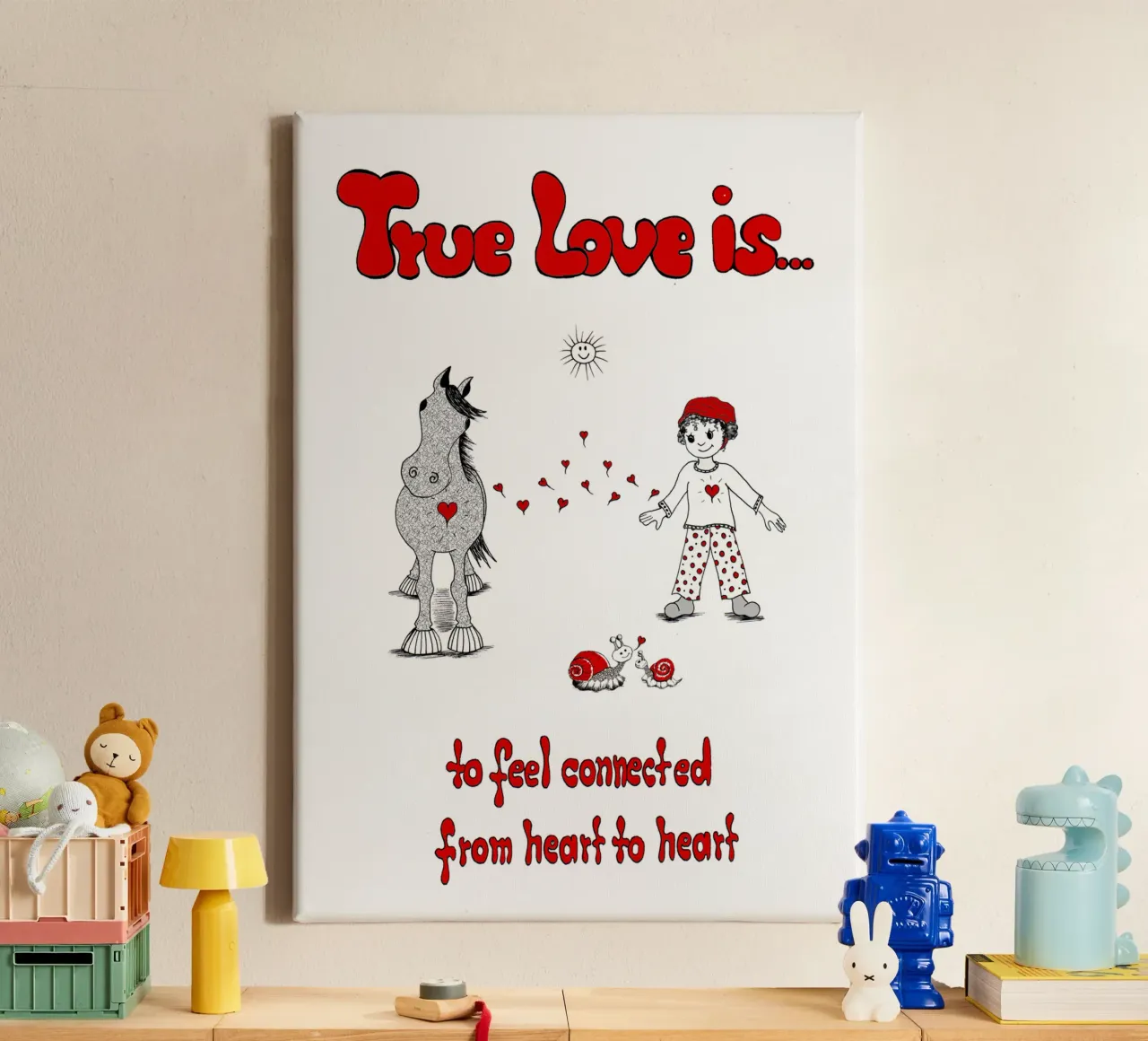 True Love is to feel connected from heart to heart canvas van Pferdemädchen