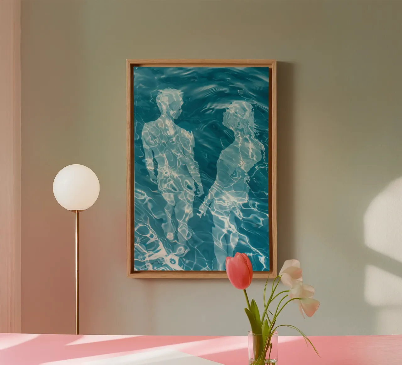 Man en vrouw in water | Geschilderd met licht canvas met Baklijst van Autofocus