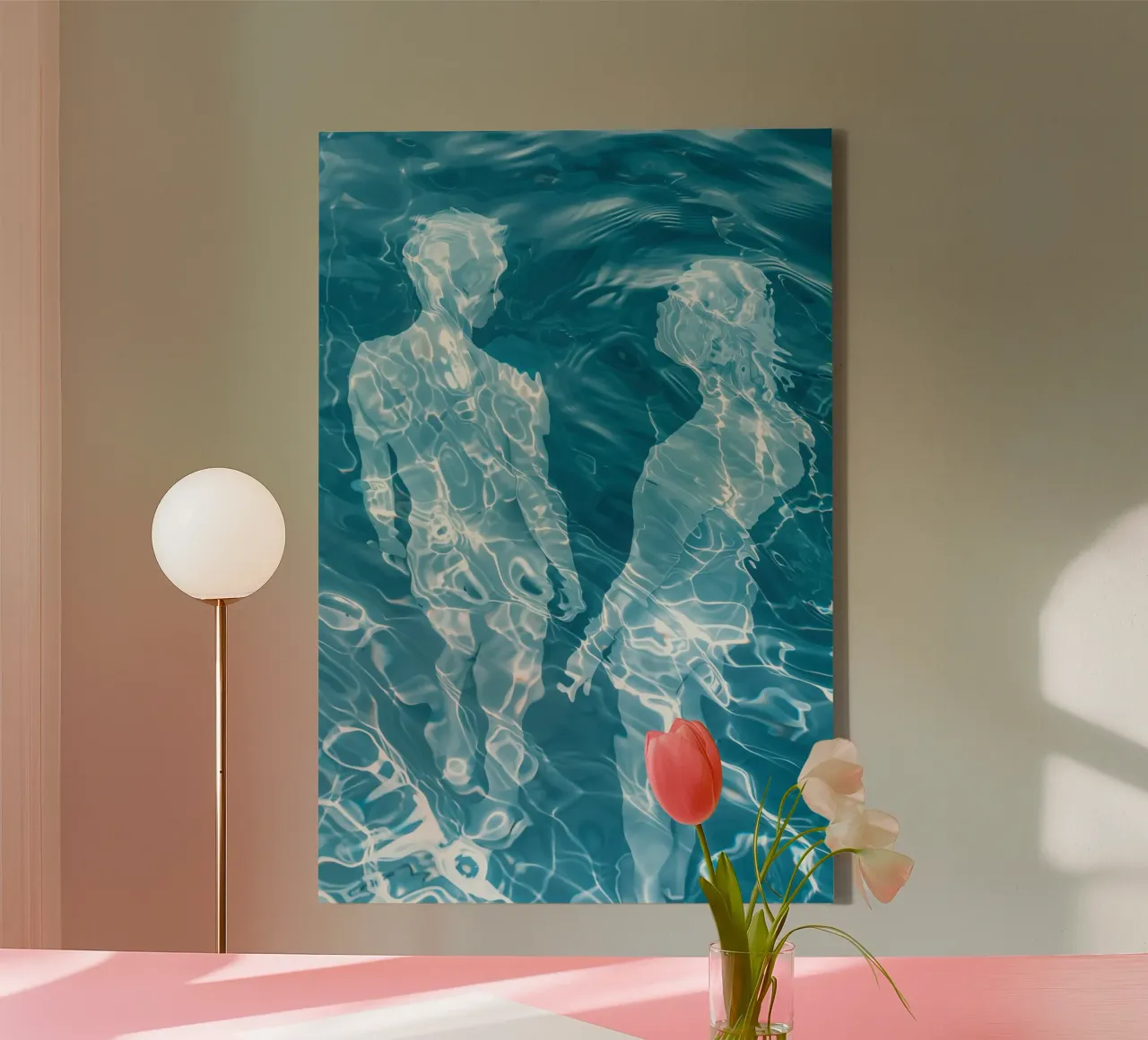Man en vrouw in water | Geschilderd met licht canvas met Baklijst van Autofocus
