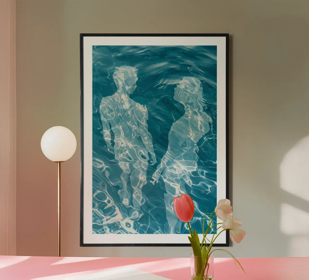 Man en vrouw in water | Geschilderd met licht poster met aluminium frame van Autofocus