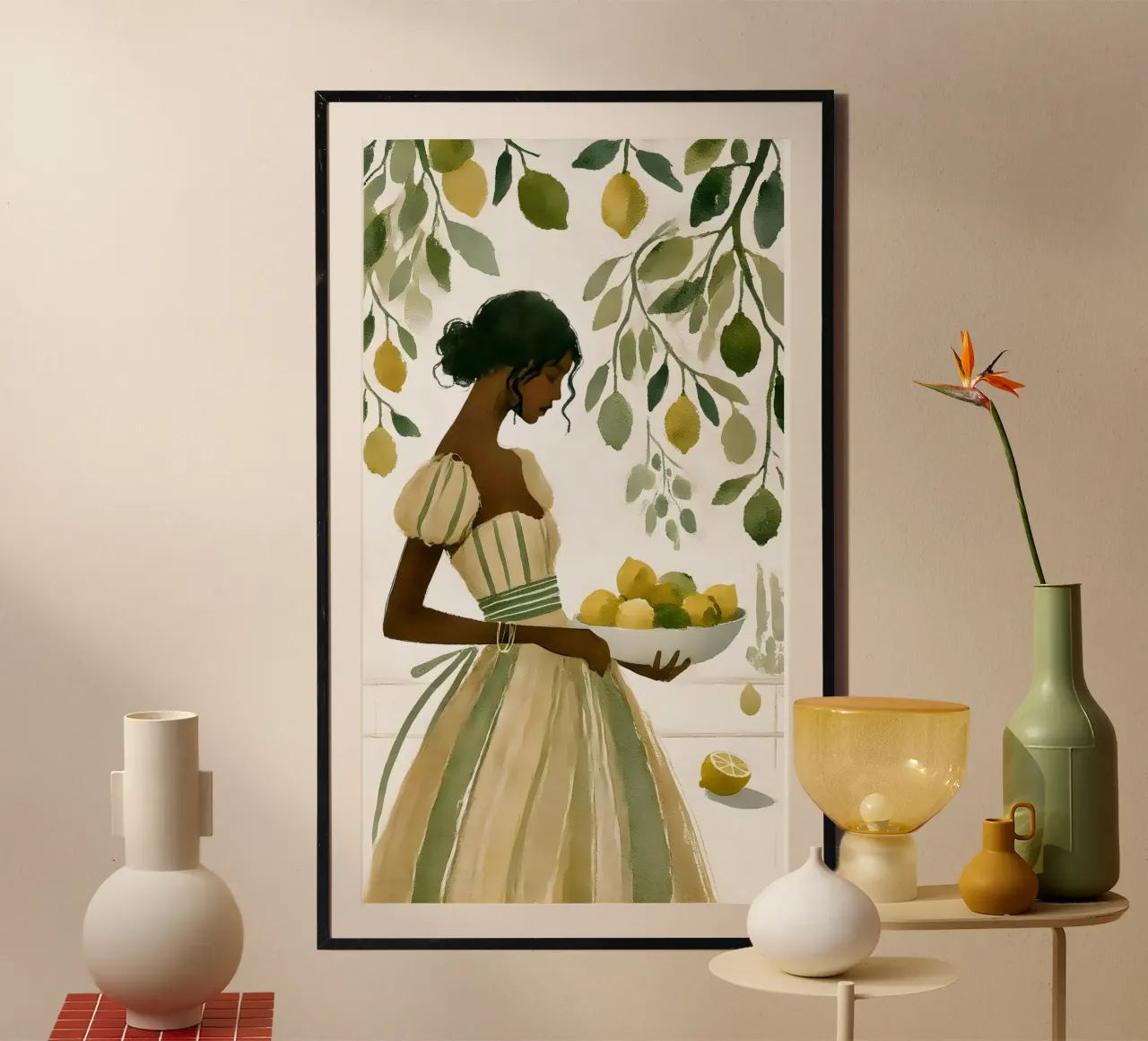 Donna con limoni poster con telaio in plastica da Travel with Chris