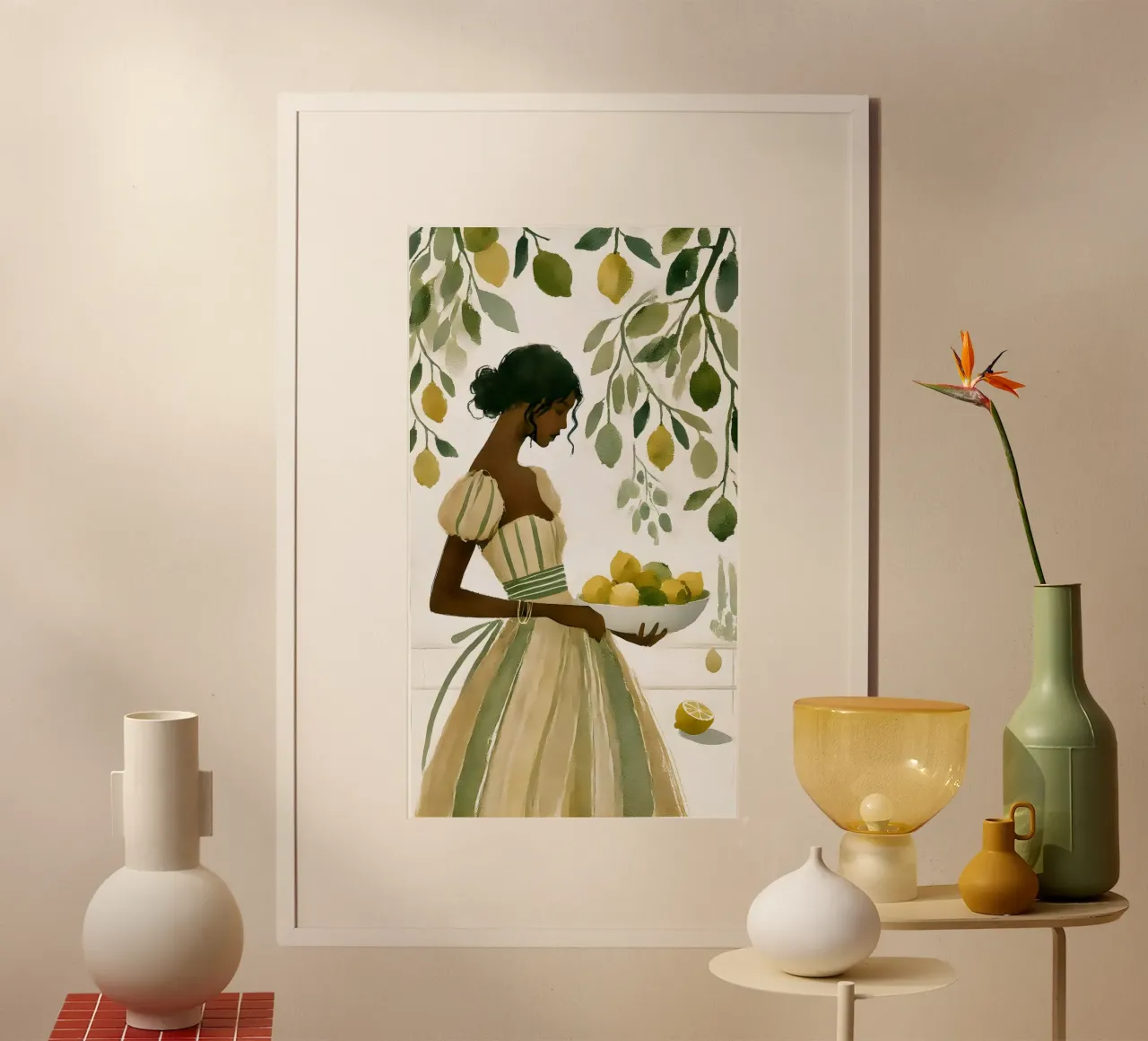 Donna con limoni poster con telaio in plastica da Travel with Chris