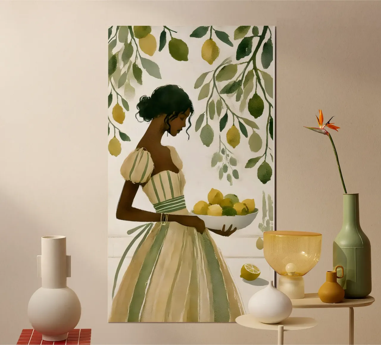 Donna con limoni poster con telaio in plastica da Travel with Chris