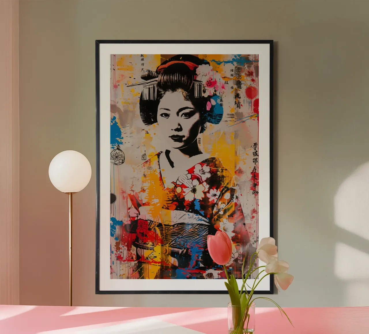 Geisha | Memoria giapponese poster con telaio in legno da Autofocus