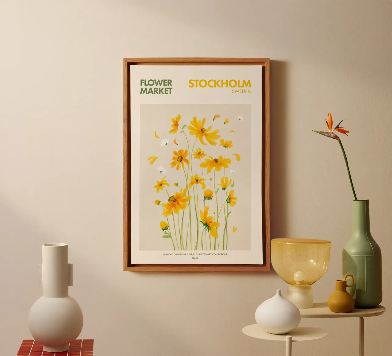 Emel Tunaboylu - Mercado de flores de Estocolmo lienzo con Marco flotante de The Artcircle