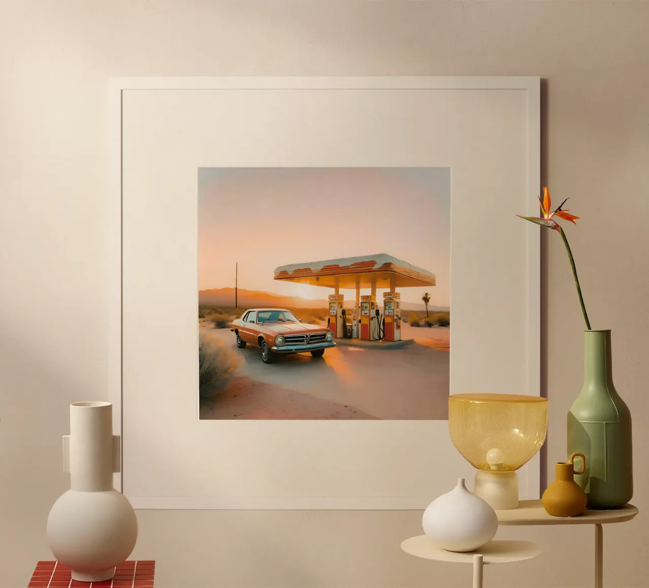 Resort nel deserto poster con telaio in legno da ICONICA Art Studio