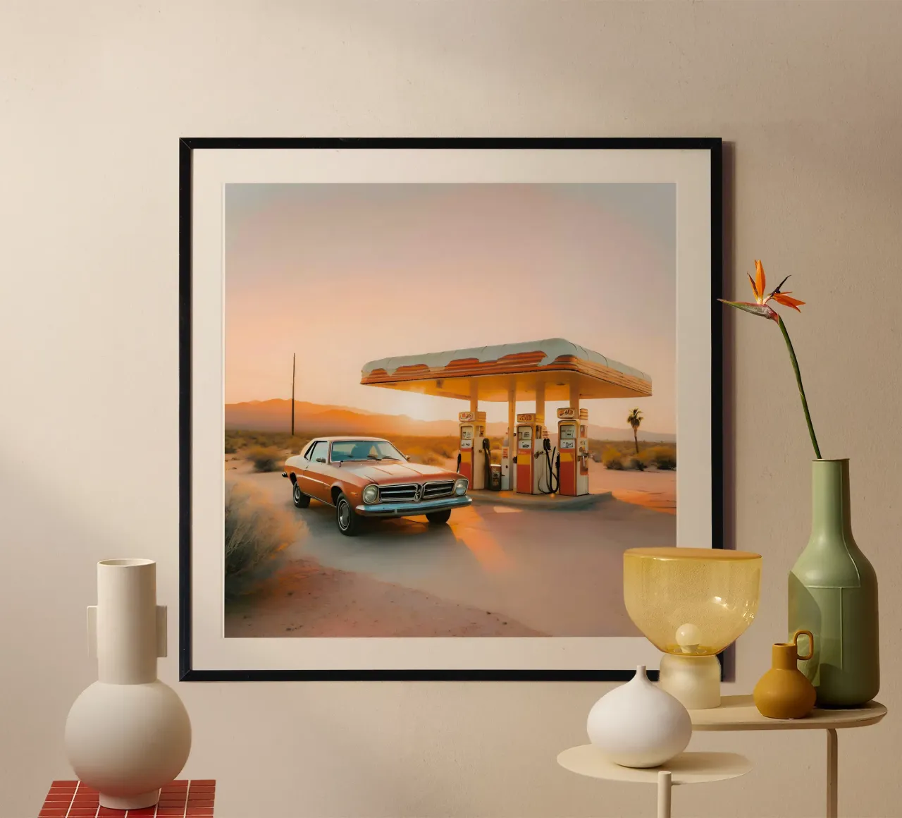 Resort nel deserto poster con telaio in legno da ICONICA Art Studio