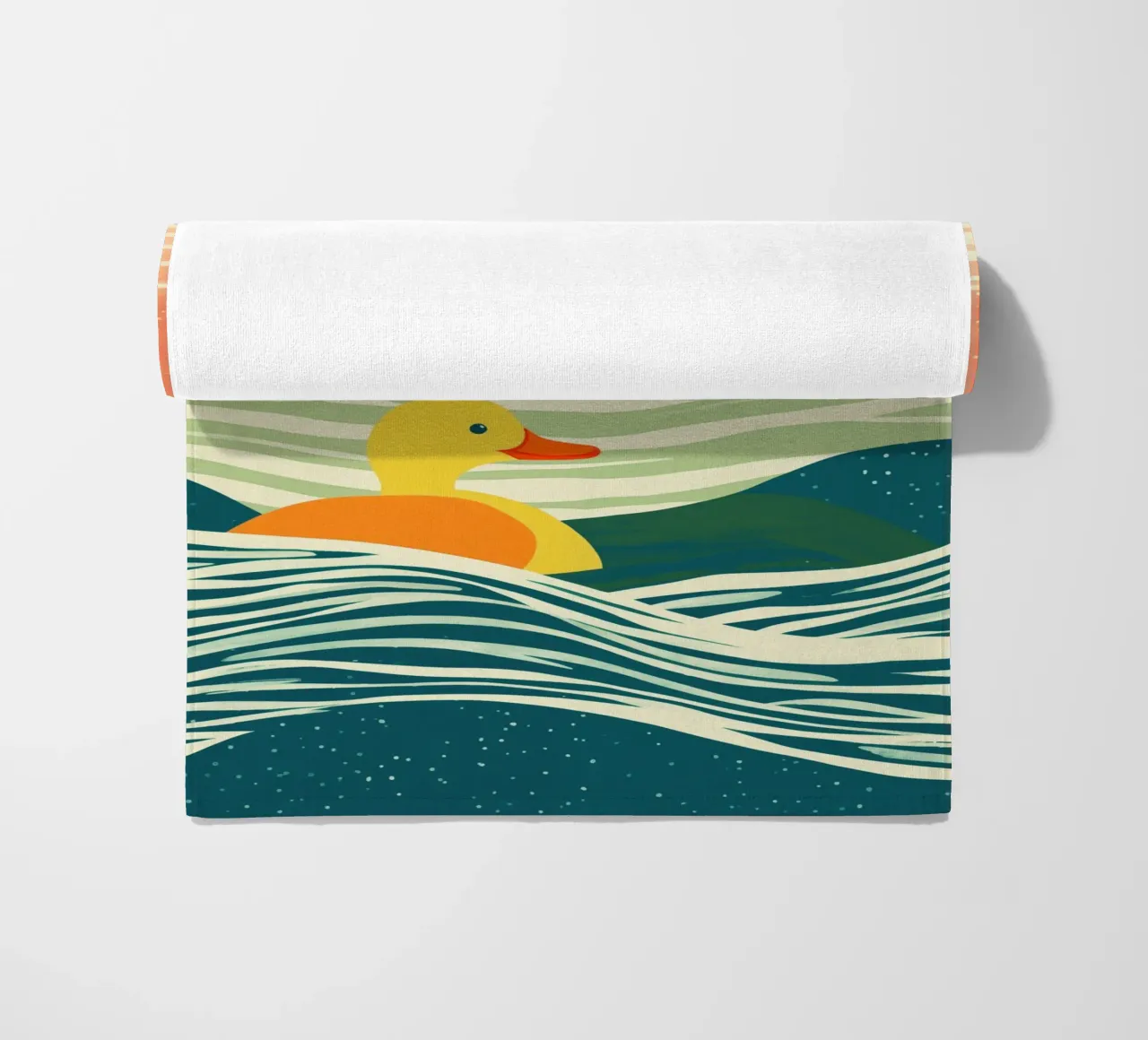 Piccola anatra in un grande viaggio | Illustrazione poetica telo mare da Autofocus