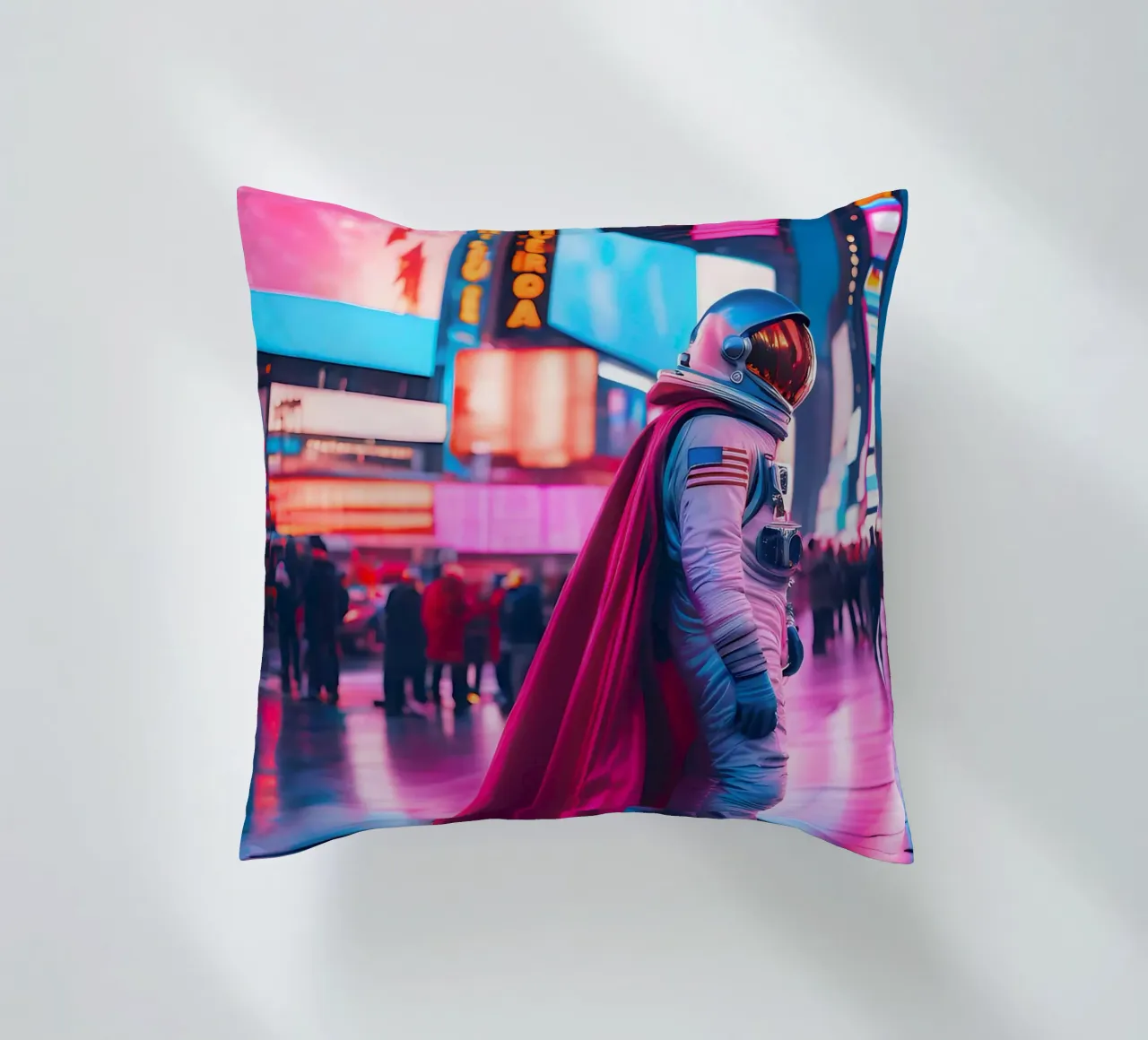 Urban astronaut decorative cushion by ICONICA Art Studio