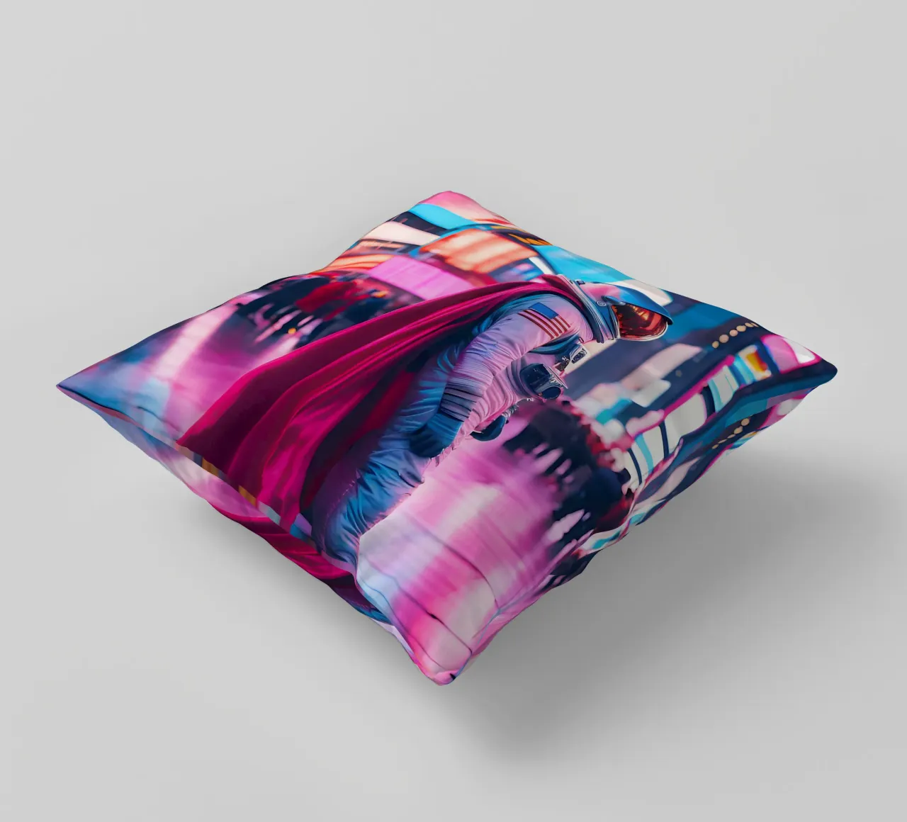 Urban astronaut decorative cushion by ICONICA Art Studio