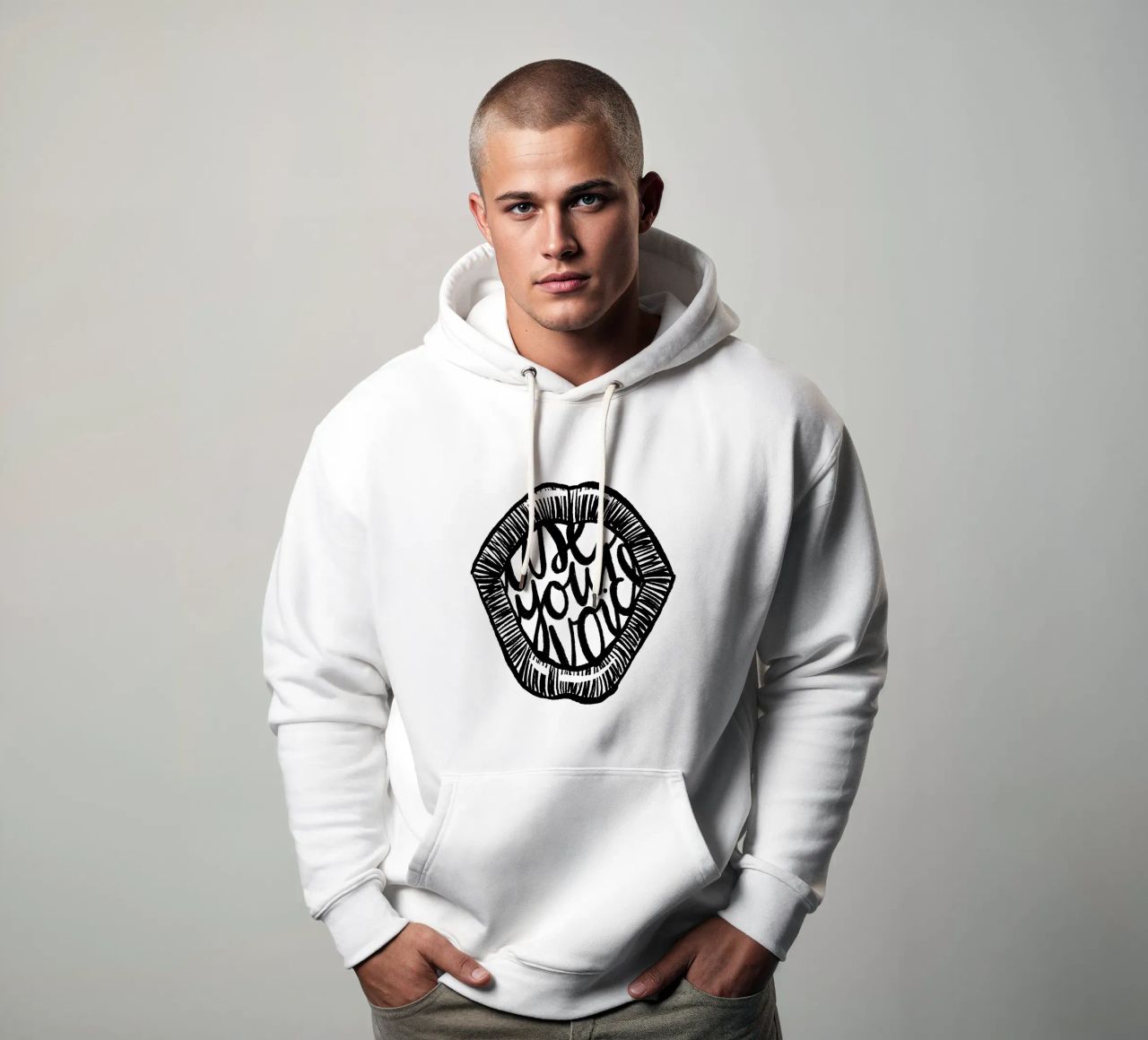 Use your voice | black & white felpa con cappuccio da modeern