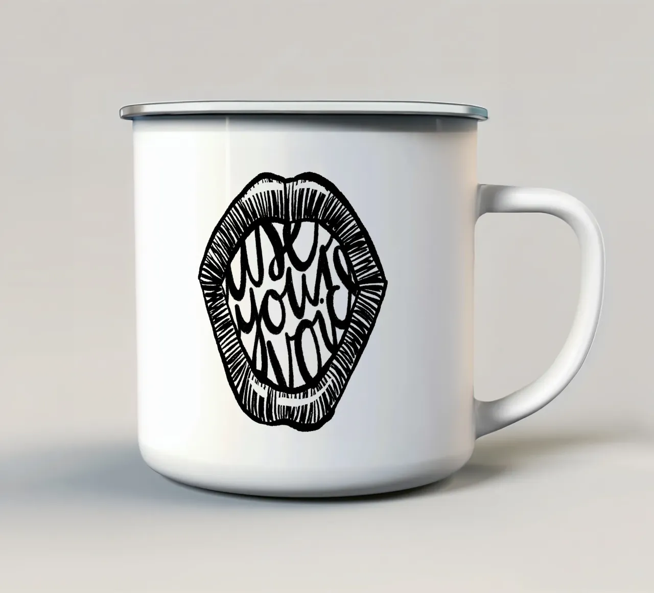 Use your voice | black & white taza de esmalte de modeern