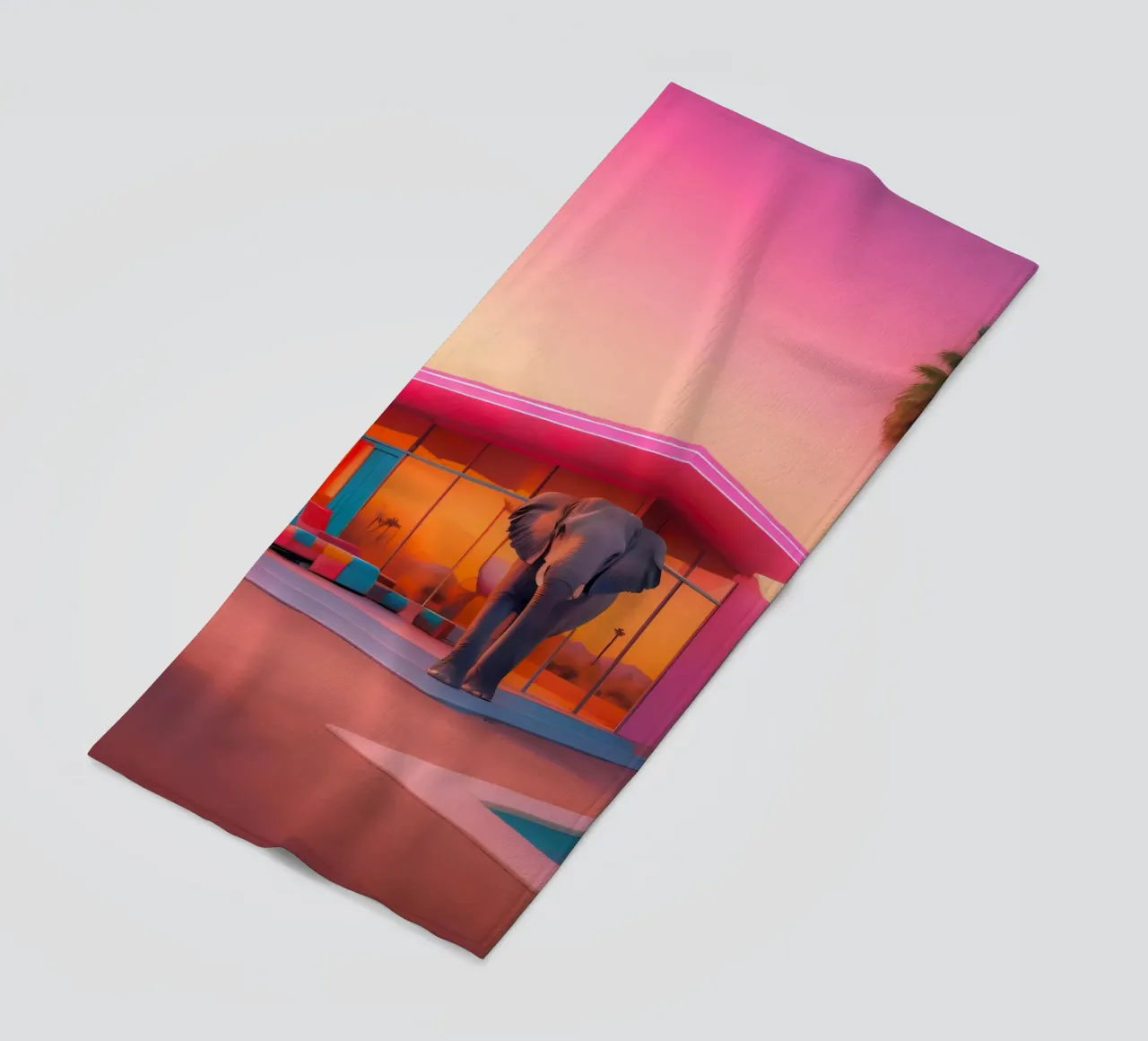 Refuge des Seventies beach towel by ICONICA Art Studio
