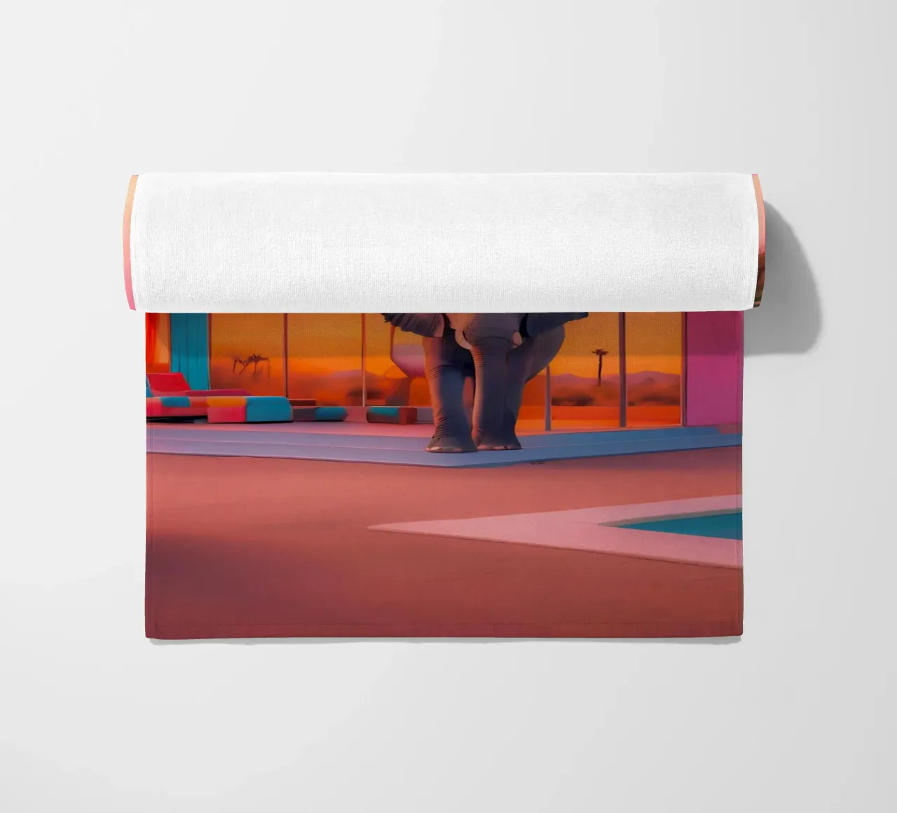 Refuge des Seventies beach towel by ICONICA Art Studio