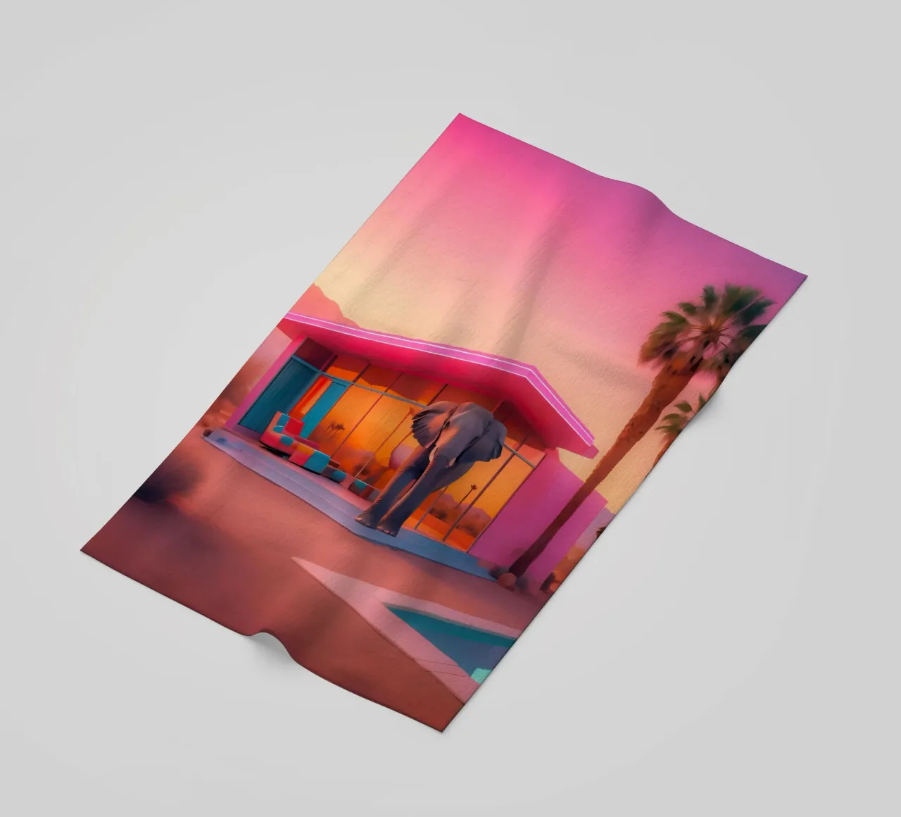 Refuge des Seventies beach towel by ICONICA Art Studio