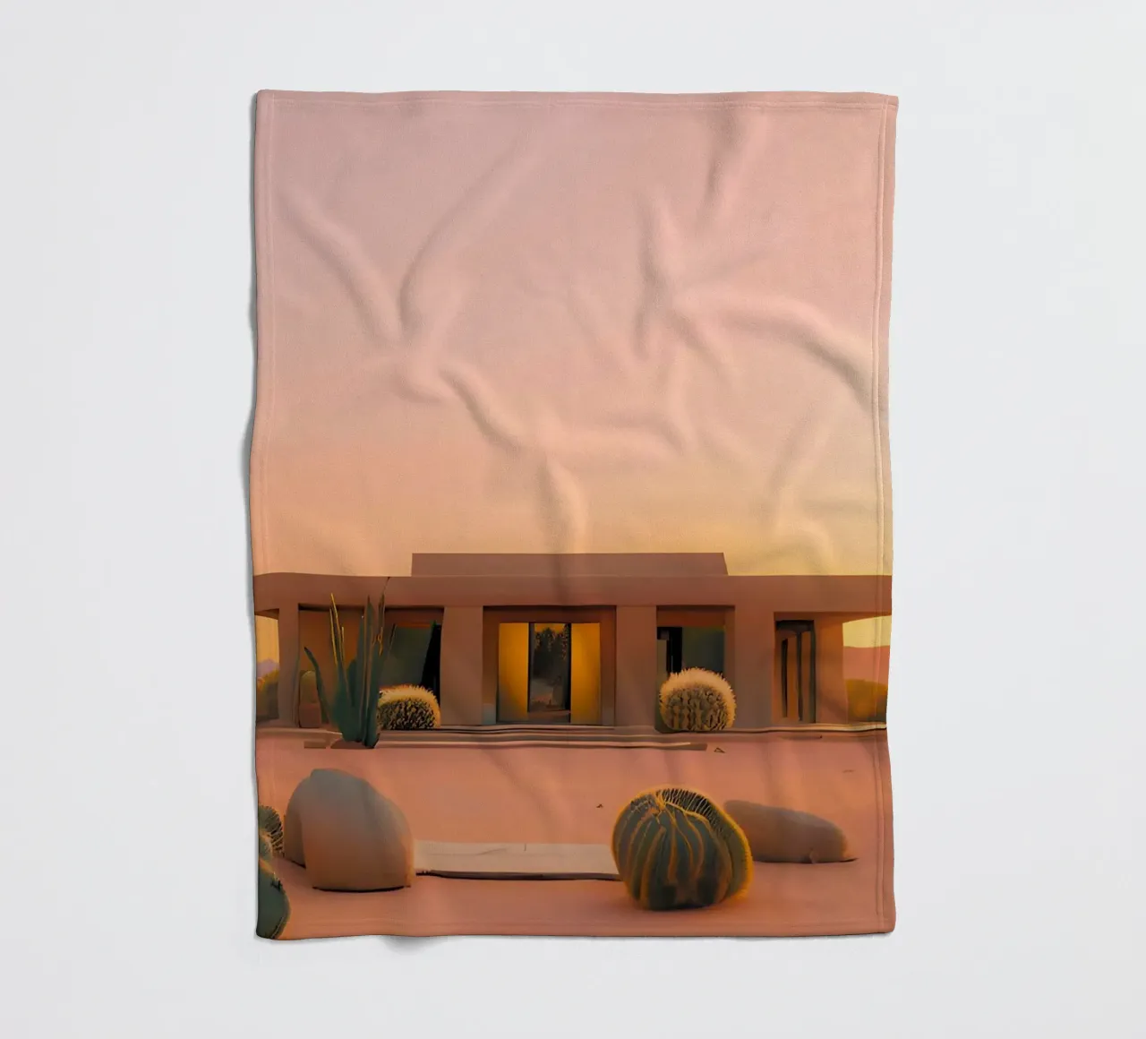 Desert house fleece blanket by ICONICA Art Studio