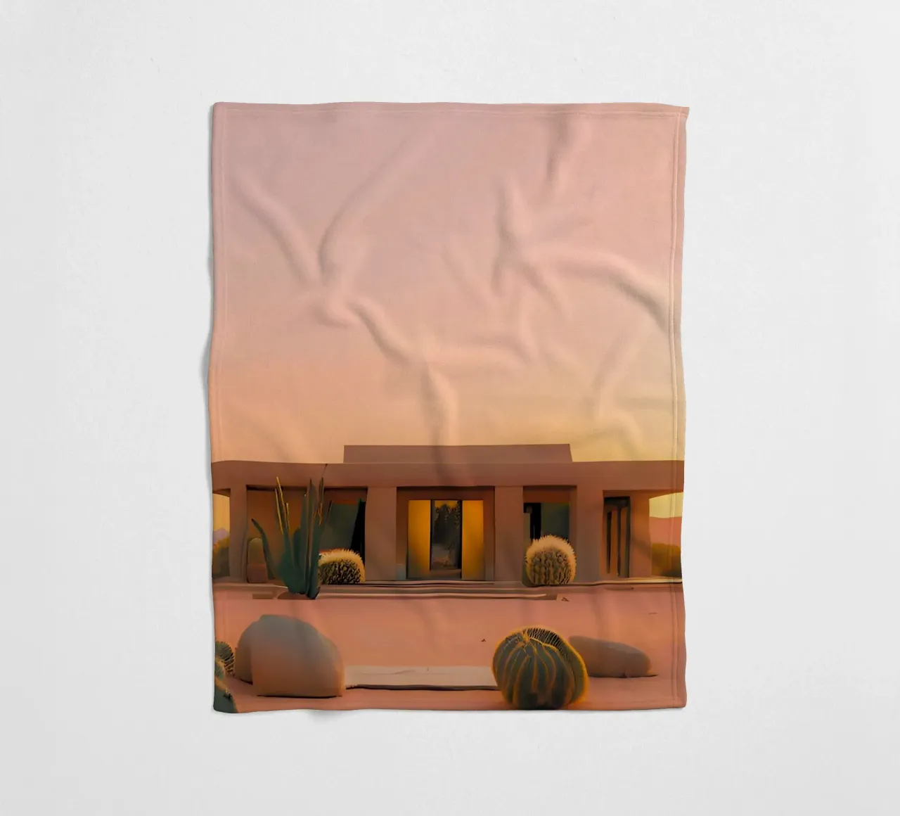Desert house fleece blanket by ICONICA Art Studio