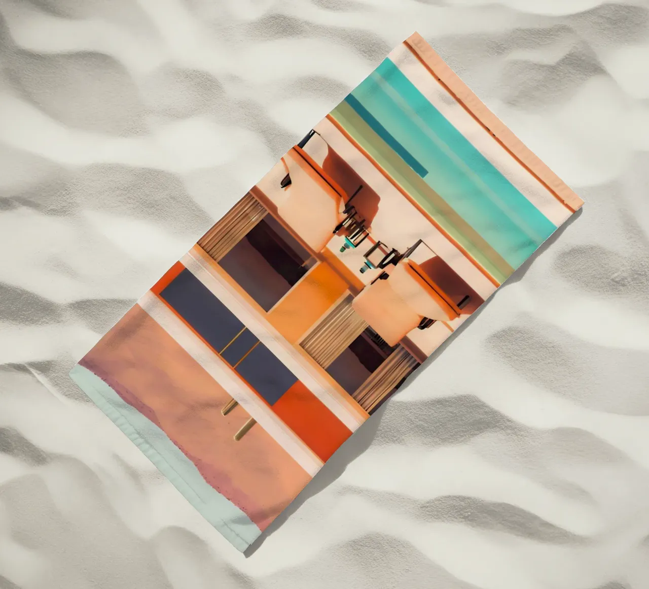 Retro vintage oasis beach towel by ICONICA Art Studio