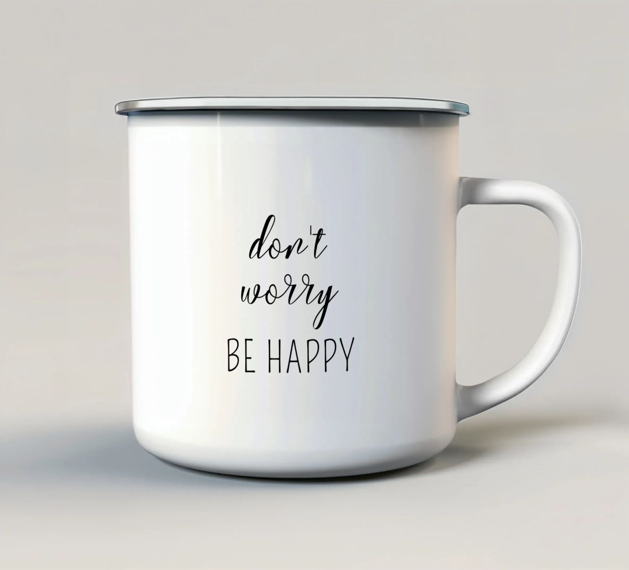 Don’t Worry Be Happy Motivational tazza in smalto da Shark Printables