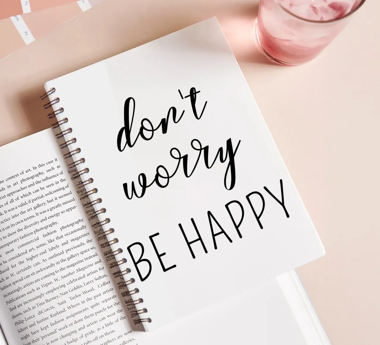 Don’t Worry Be Happy Motivational spiral notebook by Shark Printables