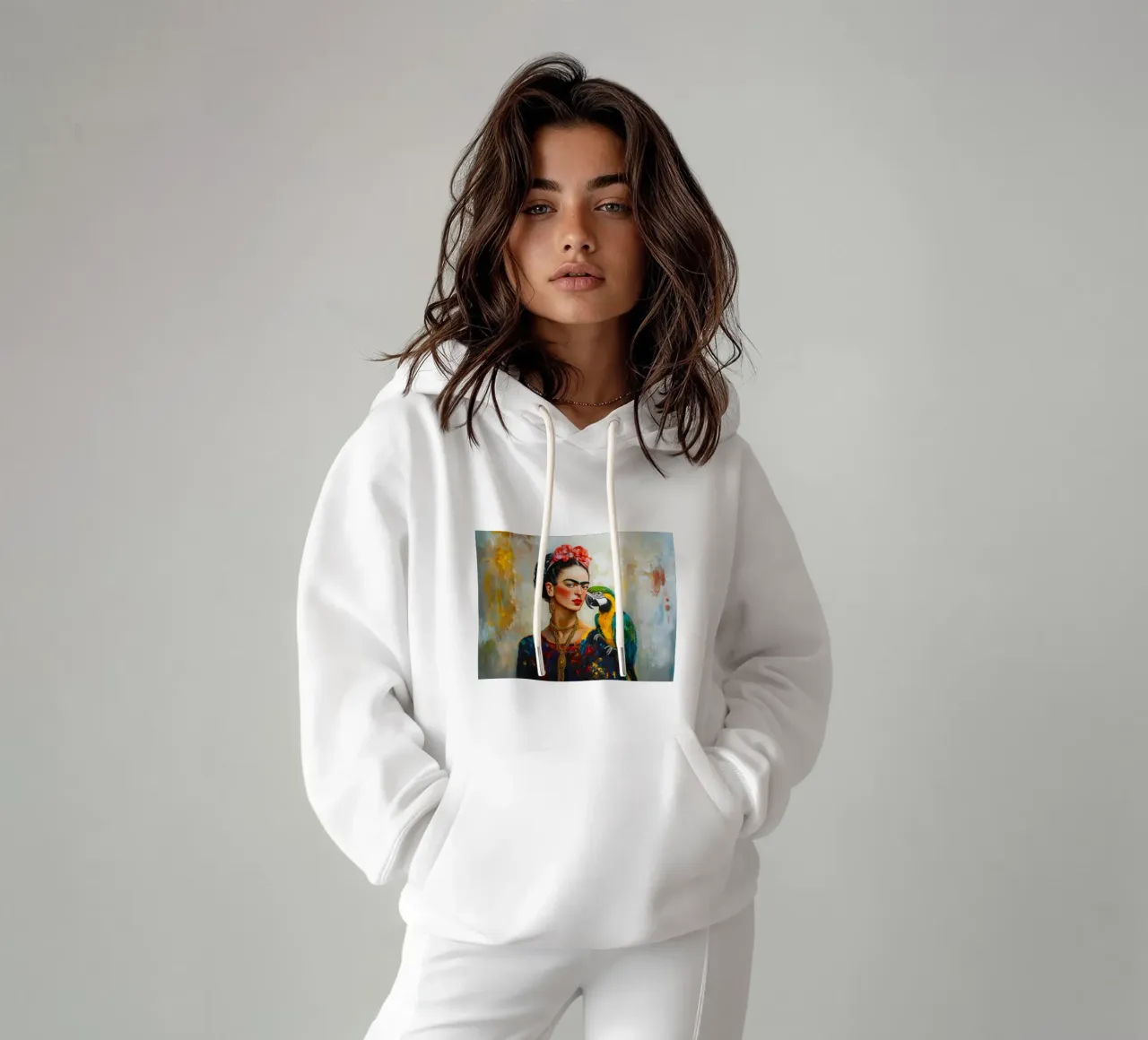 Frida Pappagalli colorati amore felpa con cappuccio da Carinaprint