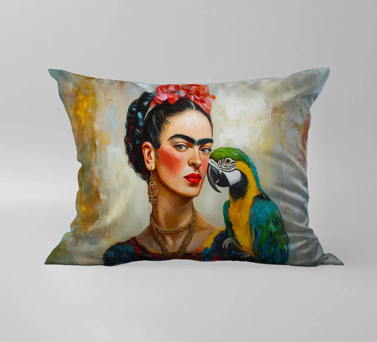 Frida Colourful parrots love decorative cushion by Carinaprint
