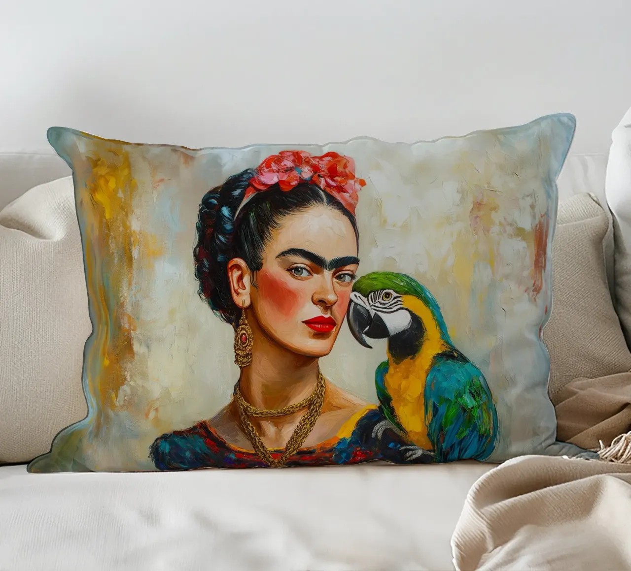 Frida Colourful parrots love decorative cushion by Carinaprint