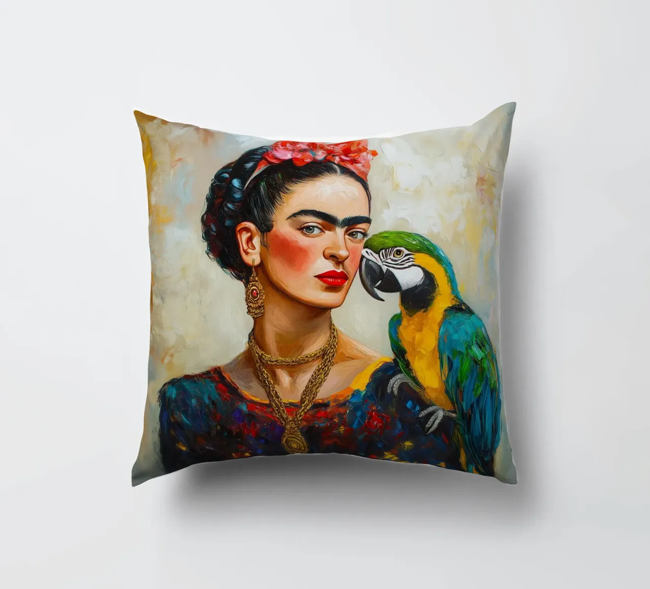 Frida Colourful parrots love decorative cushion by Carinaprint