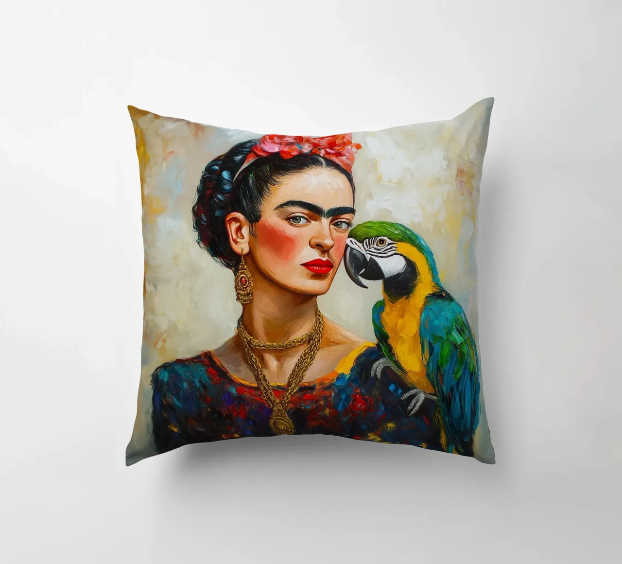 Frida Colourful parrots love decorative cushion by Carinaprint